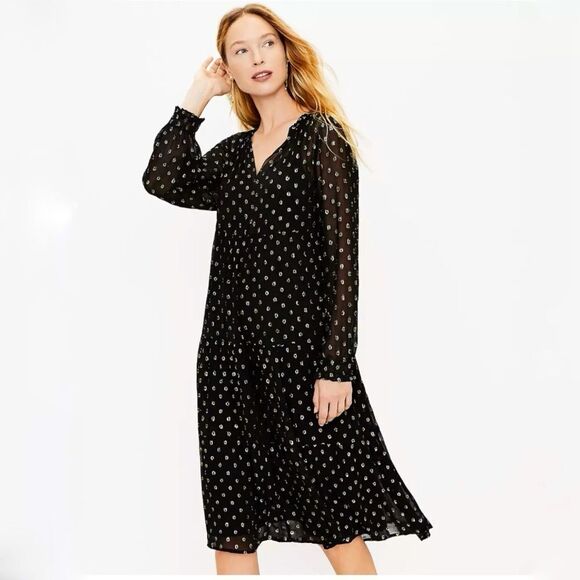 LOFT Dresses & Skirts - Loft Shimmer Clip Tiered Midi Dress
